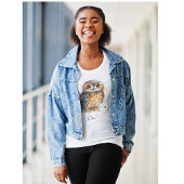 水色の可愛いフクロウ Tシャツ