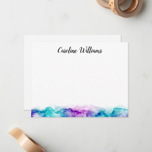 水色の名前(アクアブルーと紫パーソナライズされた) ノートカード (正面/裏面インサイチュ)