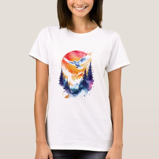 水色の夕日に輝く Tシャツ (正面)
