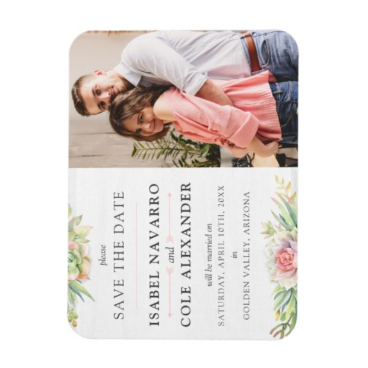 水色の多肉性サボテンの日付を保結婚存 マグネット (縦)