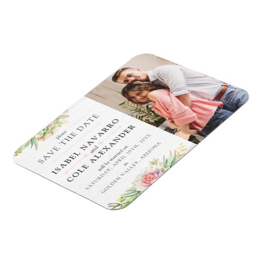 水色の多肉性サボテンの日付を保結婚存 マグネット (左側)