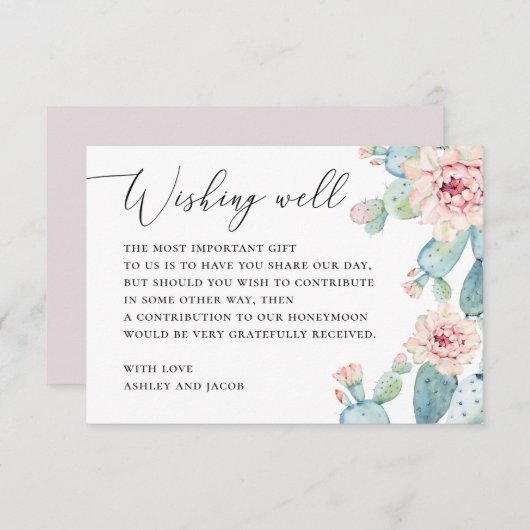 水色の多肉植物は結婚サボテンの願い エンクロージャーカード (正面/裏面)