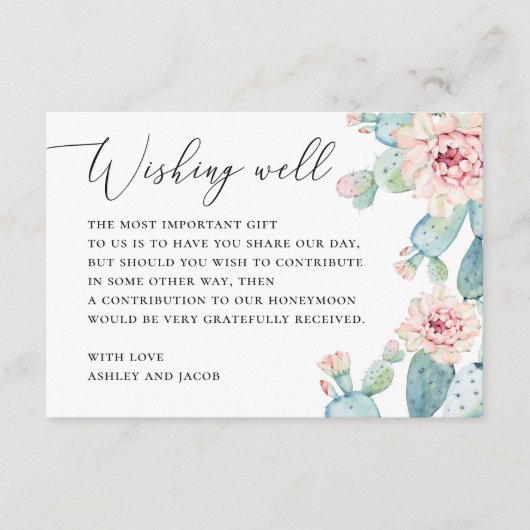 水色の多肉植物は結婚サボテンの願い エンクロージャーカード (正面)