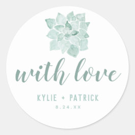 水色の多肉汁結婚とラブステッカー ラウンドシール