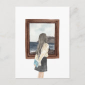 水色の女の子を見る海 ポストカード (正面)