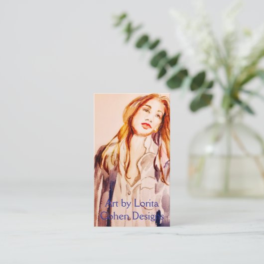 水色の女性の名刺Lorita Cohen 名刺 (スタンド正面)