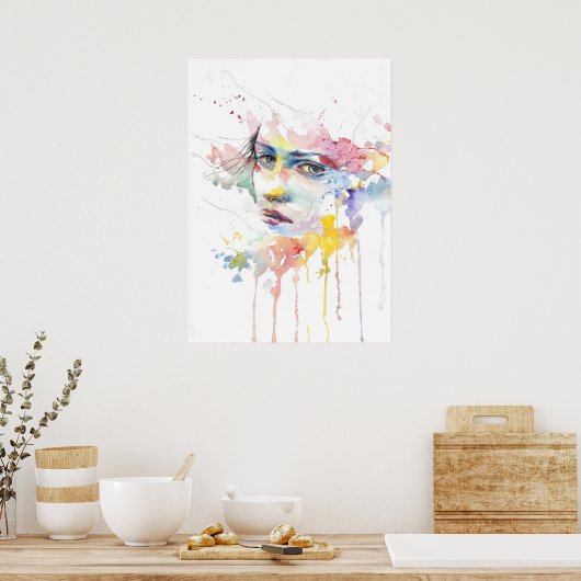 水色の女性の顔 ポスター (キッチン)
