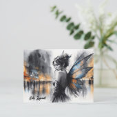 水色の妖精の女の子トワイライトマジカルナイトシティ ポストカード (スタンド正面)