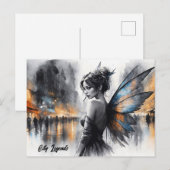 水色の妖精の女の子トワイライトマジカルナイトシティ ポストカード (正面/裏面)