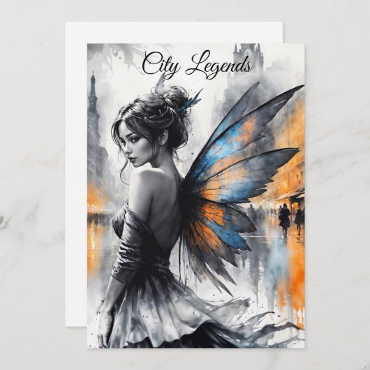 水色の妖精の女の子トワイライトマジカルナイトシティ 招待状 (正面/裏面)