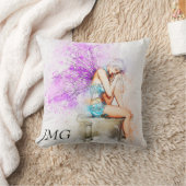 水色の妖精の青とモノグラム クッション (ブランケット)