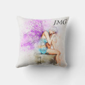 水色の妖精の青とモノグラム クッション (裏面)