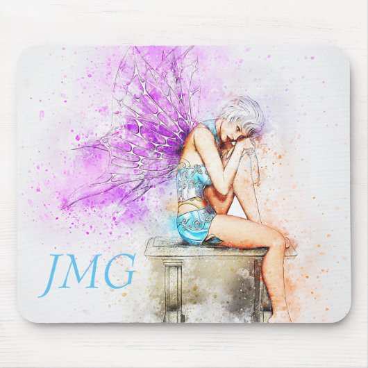 水色の妖精の青とモノグラム マウスパッド (正面)