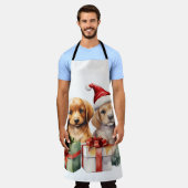水色の子犬と贈り物 エプロン (着用した状態)