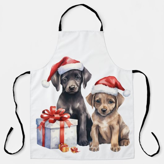 水色の子犬と贈り物 エプロン (正面)
