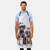 水色の子犬と贈り物 エプロン (着用した状態)
