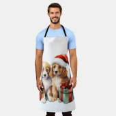 水色の子犬と贈り物 エプロン (着用した状態)
