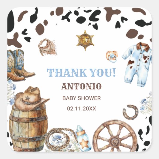 水色の小さなエレガントカウボーイ乗り紙ナプキン スクエアシール (正面)