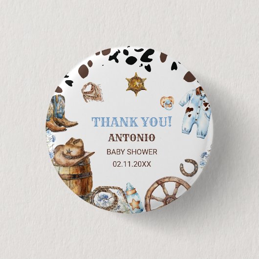 水色の小さなエレガントカウボーイ乗り紙ナプキン 缶バッジ (正面)