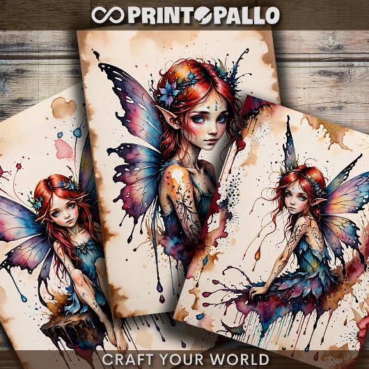 水色の小さな翼の妖精（ティンカーベル） - ラッピングペーパーシート