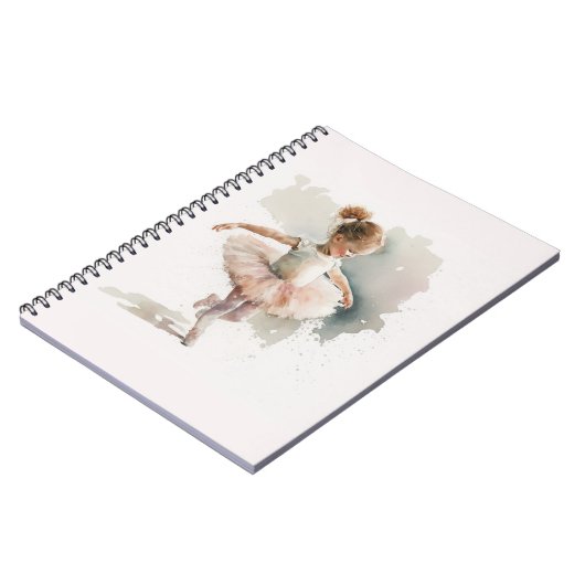 水色の小さな、ピンクのドレスの可愛いバレリーナ ノートブック (左側)