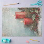 水色の居心地の良いクリスマスレッドキャンドルホリーベリー 薄葉紙 (クラフト)