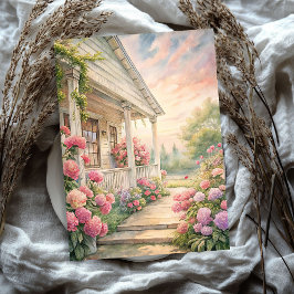 水色の居心地の良いホワイトハウスピンクの牡丹の庭 薄葉紙