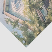 水色の居心地の良いホワイトハウスピンクの牡丹の庭 薄葉紙 (詳細)