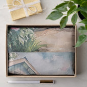 水色の居心地の良いホワイトハウスピンクの牡丹の庭 薄葉紙 (ギフト)