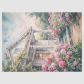 水色の居心地の良いホワイトハウスピンクの牡丹の庭 薄葉紙 (正面)