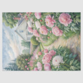 水色の居心地の良いホワイトハウスピンクの牡丹の庭 薄葉紙 (正面)