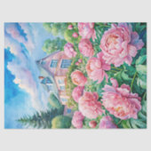 水色の居心地の良いホワイトハウスピンク牡丹 薄葉紙 (正面)