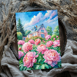 水色の居心地の良いホワイトハウスピンク牡丹 薄葉紙