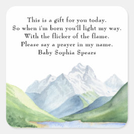 水色の山 – ベビー用祈りの言葉 スクエアシール