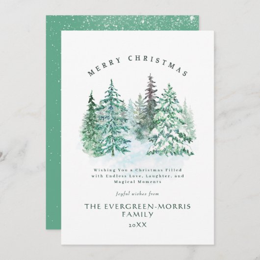 水色の常緑の森メリークリスマス シーズンカード (正面/裏面)