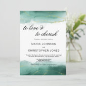 水色の常緑白色金ゴールドグリッター結婚ズ 招待状 (スタンド正面)