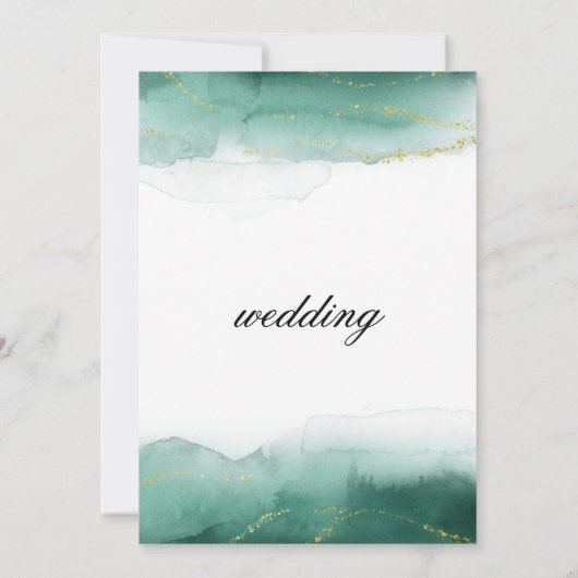 水色の常緑白色金ゴールドグリッター結婚ズ 招待状 (裏面)