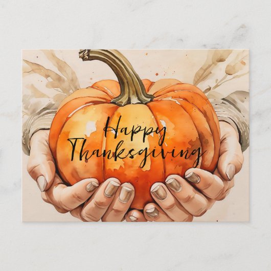 水色の手がカボチャの感謝祭を保持 ポストカード (正面)