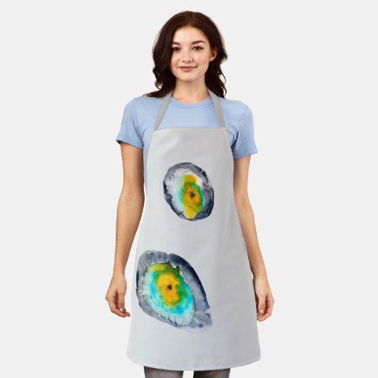 水色の抽象芸術貝 エプロン (着用した状態)