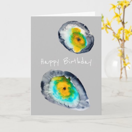 水色の抽象芸術貝 カード (黄色い花)