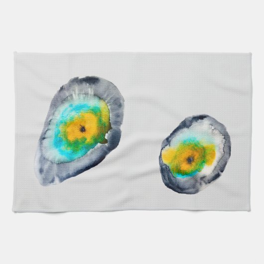 水色の抽象芸術貝 キッチンタオル (横)
