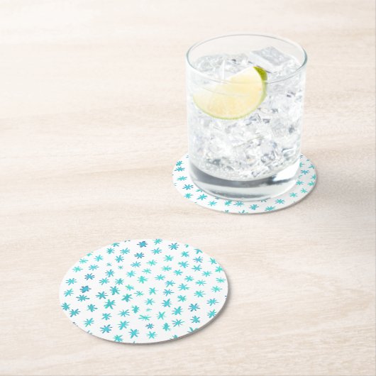 水色の星 – ターコイズ ラウンドペーパーコースター (インサイチュ)