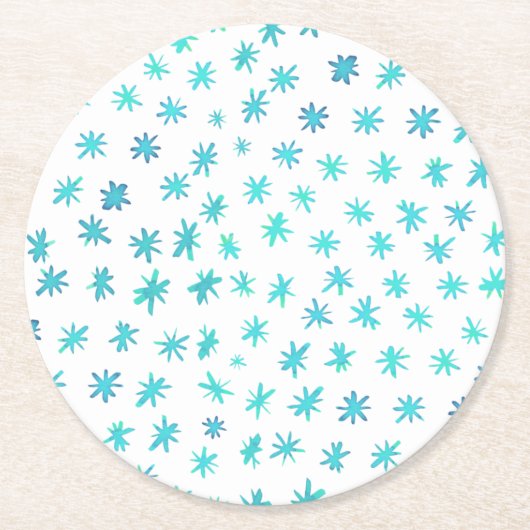水色の星 – ターコイズ ラウンドペーパーコースター (正面)
