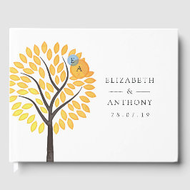 水色の木の水がモノグラム結婚の ゲストブック