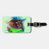 水色の木フクロウ ラゲッジタグ (正面横)