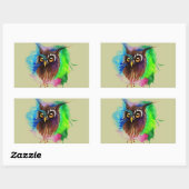 水色の木フクロウ 長方形シール (シート)