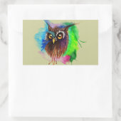 水色の木フクロウ 長方形シール (バッグ)