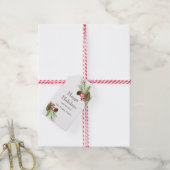 水色の松の木と松のコーンクリスマス ギフトタグ (より糸付き)