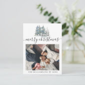 水色の松の木の森クリスマス写真 シーズンポストカード (スタンド正面)