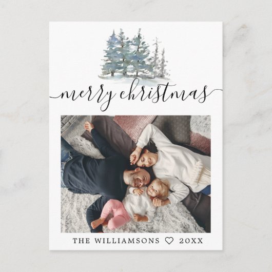 水色の松の木の森クリスマス写真 シーズンポストカード (正面)